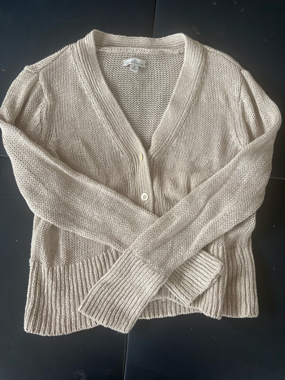 LL Bean Signature Women's Cream Knit V-Neck Sweater